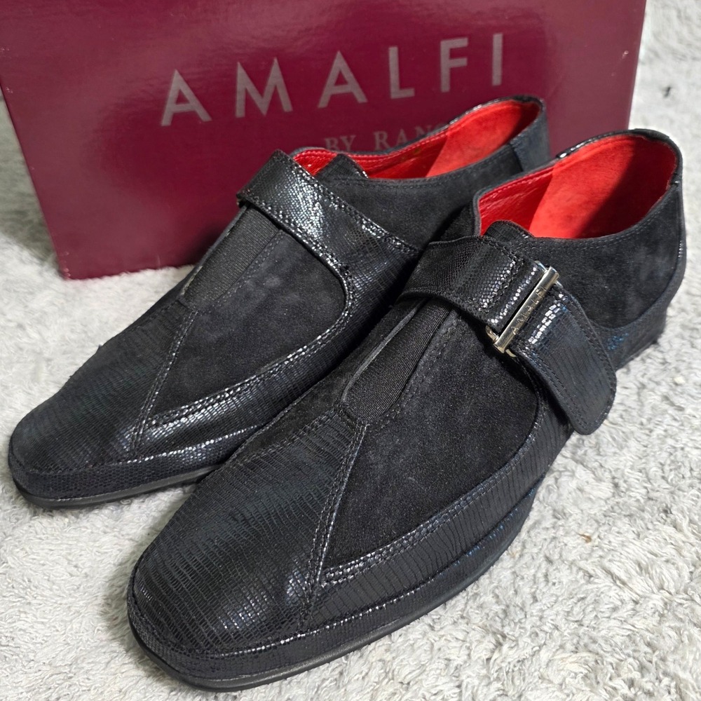 Amalfi by Rangoni Womens Black Italian Suede Leather Lined Monk Strap Loafers 9M